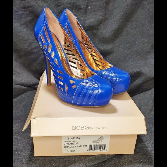 BCBGeneration - Vivid Blue Laser Cut Out Leather Platform Heels - Picture 6 of 6
